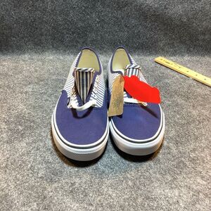 Vans x J. Crew Navy Blue Seersucker Stripe Sneakers Size 10